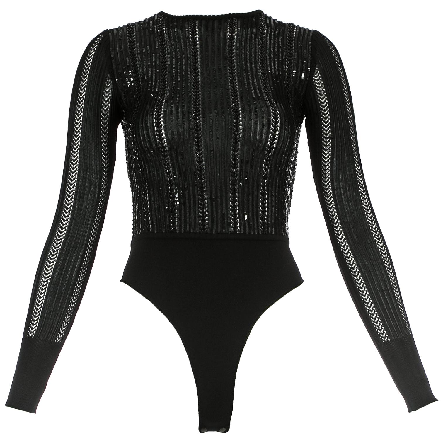 Azzedine Alaia black beaded bodysuit S/S 1996