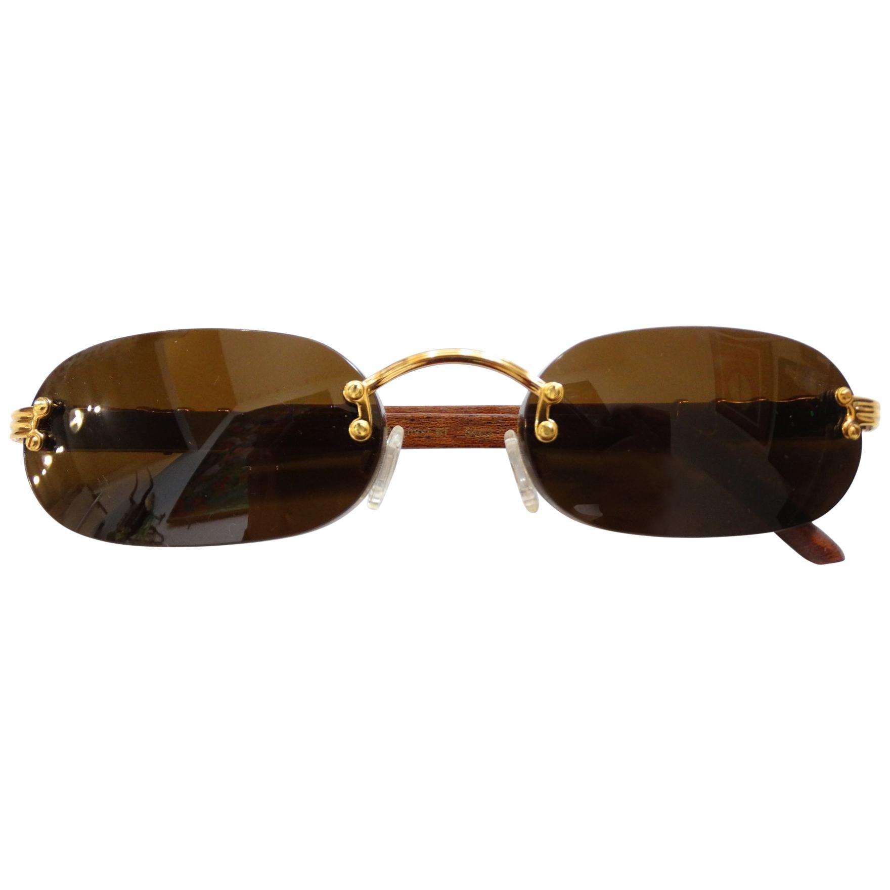Porta Romana 1990s Skinny Chocolate Wood Stain Sunglasses 