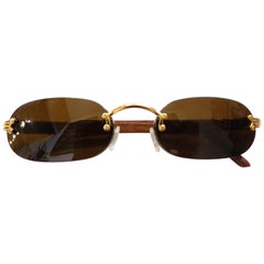 Porta Romana 1990er Jahre Skinny Schokoladenholz Edelstahl-Sonnenbrille