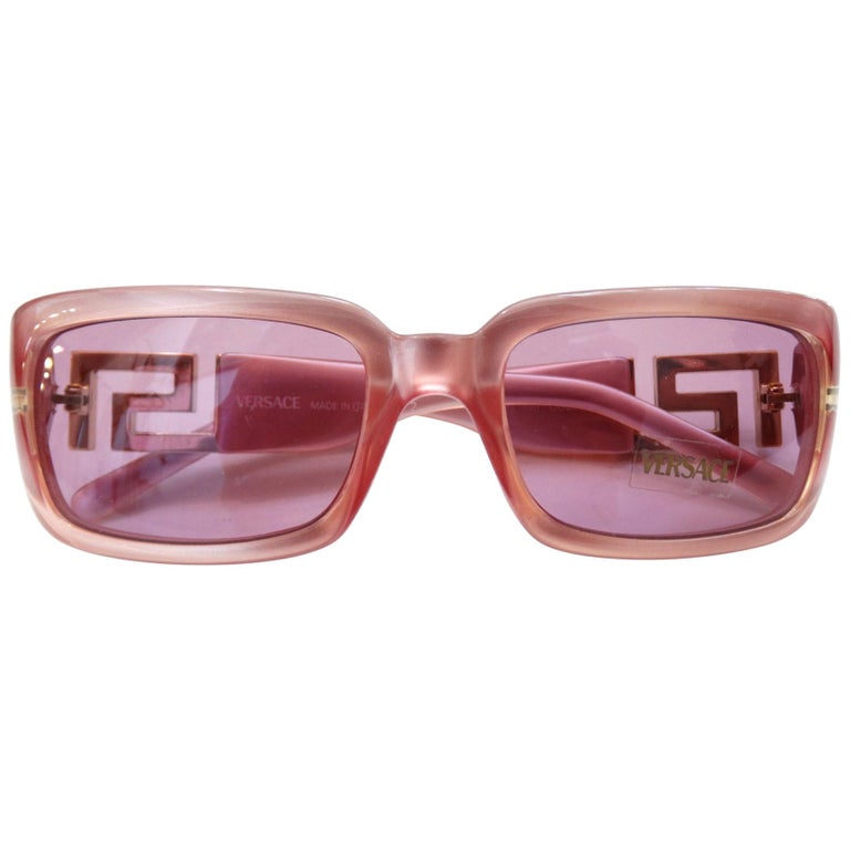 1990s Versace Pink Greek Key Rectangle Sunglasses For Sale at 1stdibs