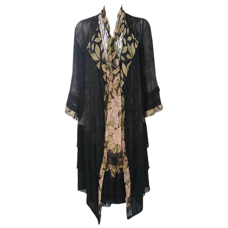 1920's French Couture Pink-Camellias Floral Chiffon Wrap Dress and Coat ...