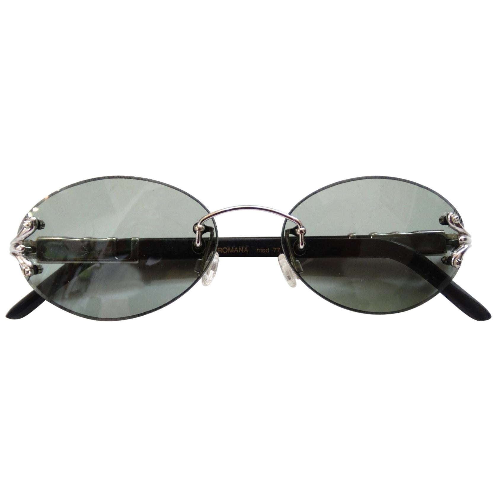 Porta Romana 1990s Skinny Black Wood Stain Sunglasses 