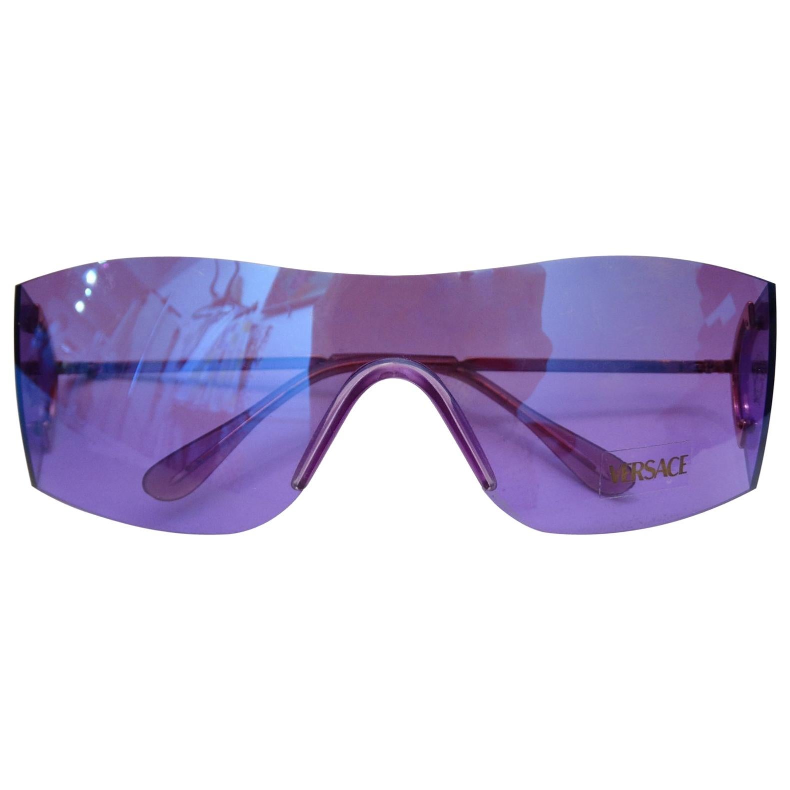 1990s Versace Purple Iridescent Shield Sunglasses