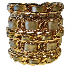 Vintage Chanel '87 Gold Woven Leather Chain Statement Cuff Bracelet