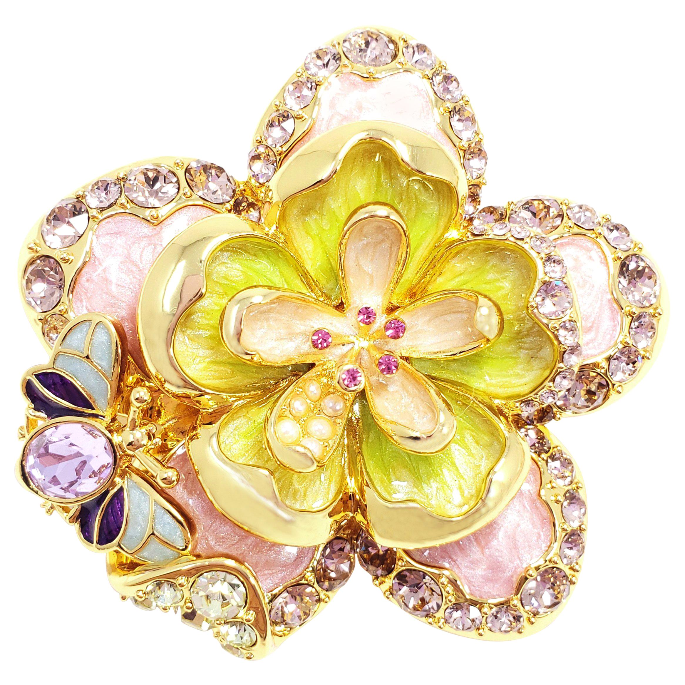Jay Strongwater Spring Blossom Enamel, Crystal and Simulated Pearl Pin Pendant