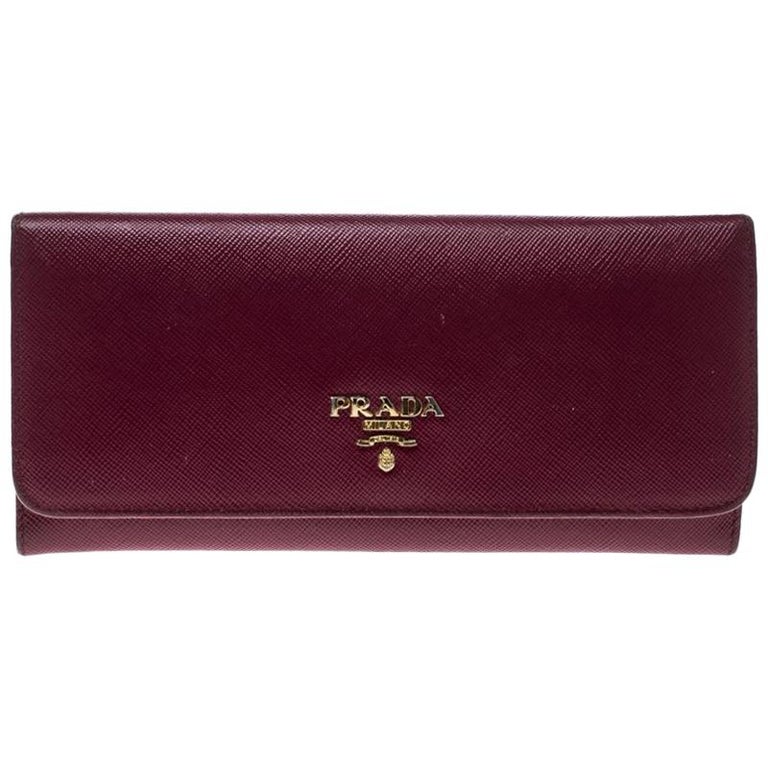 Prada Magenta Saffiano Leather Continental Wallet For Sale at 1stDibs