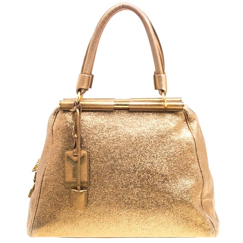 Saint Laurent Metallic Gold Leather Medium Majorelle Tote Bag