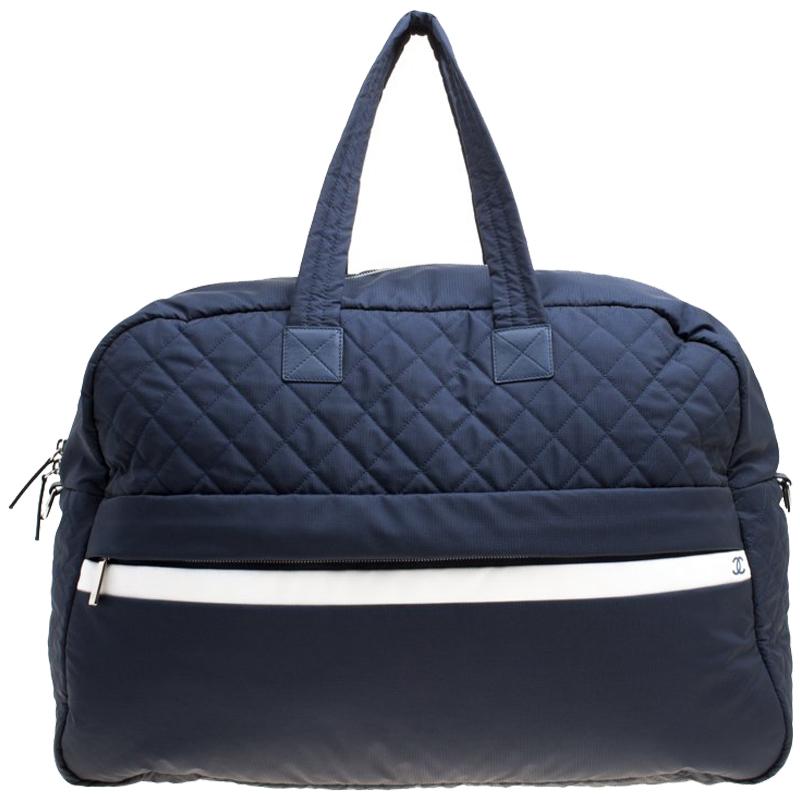 Chanel Navy Blue Nylon Sport Line Front Zip Weekender Travel Bag