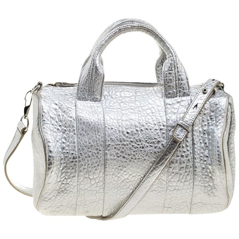 Alexander Wang Silver Pebbled Leather Rocco Duffel Bag For Sale at 1stDibs  | silver handbags