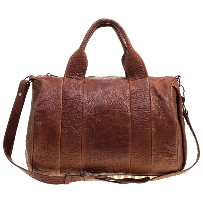 Alexander Wang Brown Pebbled Leather Rocco Duffel Bag