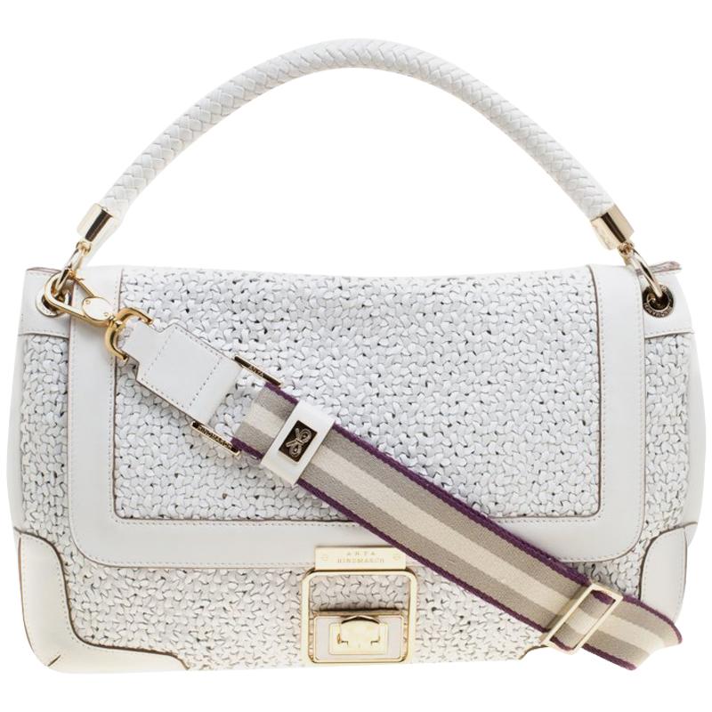 Anya Hindmarch White Woven Leather Top Handle Bag
