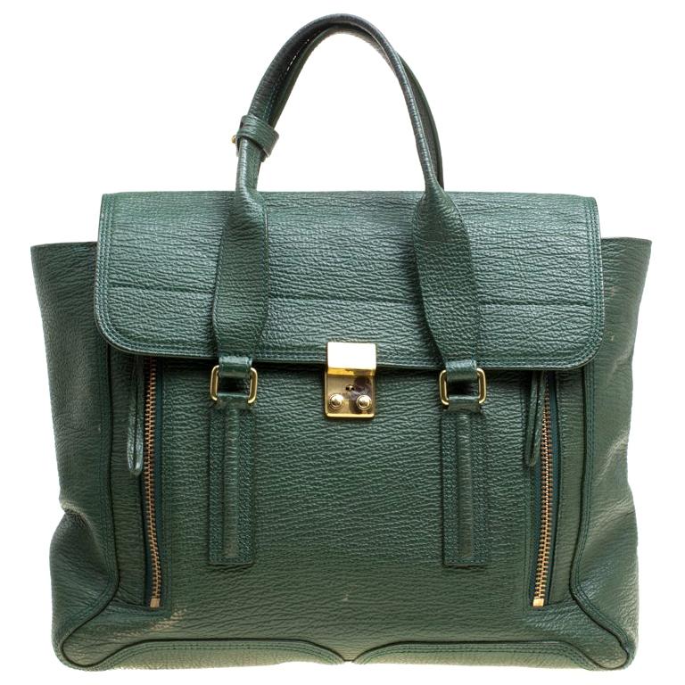 3.1 Phillip Lim Green Leather Large Pashli Top Handle Bag