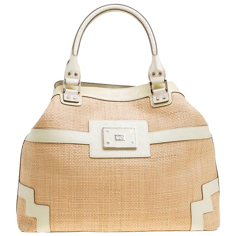 Anya Hindmarch Beige/Cream Raffia and Patent Leather Tote