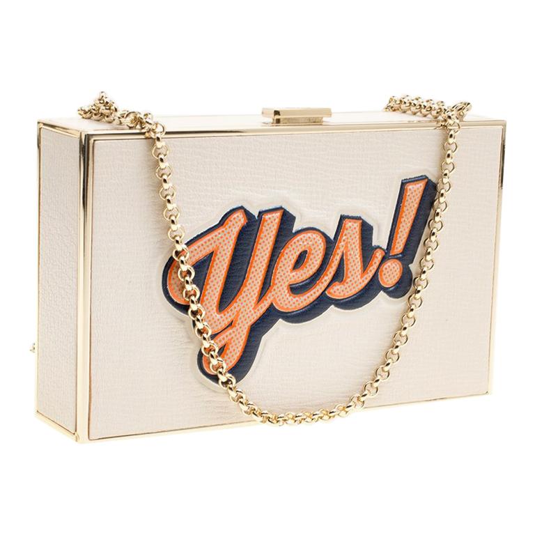 Anya Hindmarch White Leather Imperial Yes / No Box Clutch For Sale 