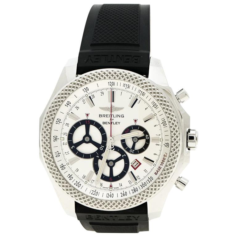 Breitling Bentley Silver White Stainless Steel Barnato Racing Chronograph A25366