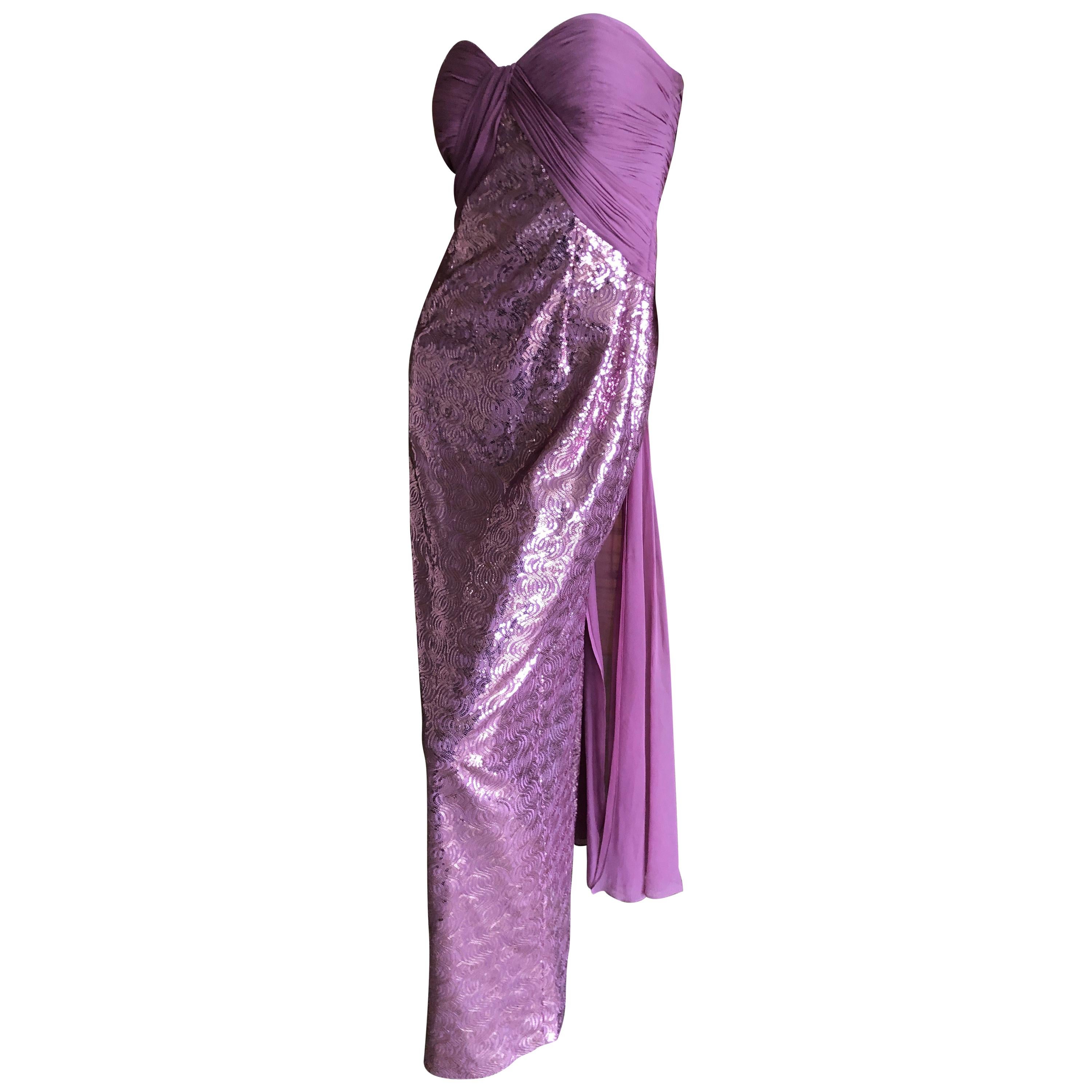 Vicky Tiel Paris 80's Lavender Pink Strapless Sequin Corseted Evening Dress Sz 4