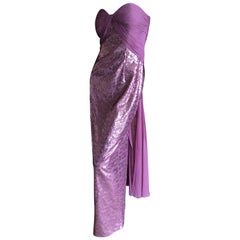 Vintage Vicky Tiel Paris 80's Lavender Pink Strapless Sequin Corseted Evening Dress Sz 4