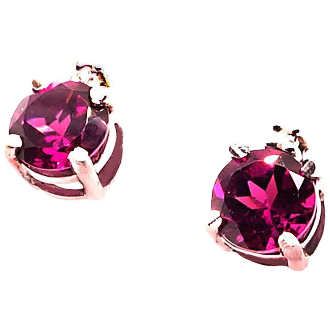 AJD Sparkling Round Rhodolite Garnet Stud Earrings With Diamond Accents