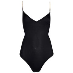1990's Dolce & Gabbana Black Plunging Swimsuit with Clear PVC Straps
