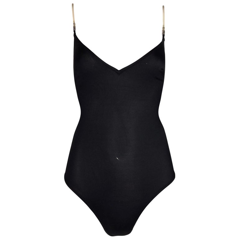 1990's Dolce and Gabbana Black Plunging Swimsuit with Clear PVC Straps ...