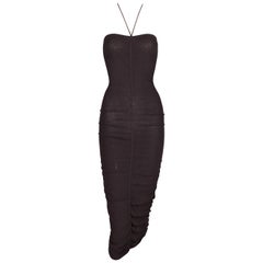 2000 Dolce & Gabbana Semi-Sheer Brown Ruched Halter Bodycon Dress