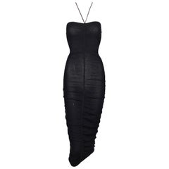 2000 Dolce & Gabbana Semi-Sheer Black Ruched Halter Bodycon Dress