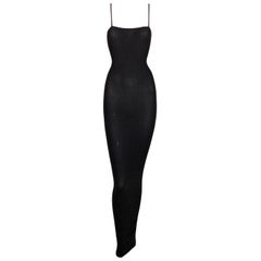 Vintage 1998 Dolce & Gabbana Nylon Bodystocking Long Black Bodycon Dress M