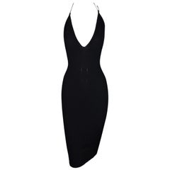 2001 Gucci by Tom Ford Plunging Black Bodycon Backless Strappy Dress