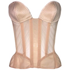 1990's Thierry Mugler Sheer Nude Pin-Up Wasp Waist Corset Bustier Top