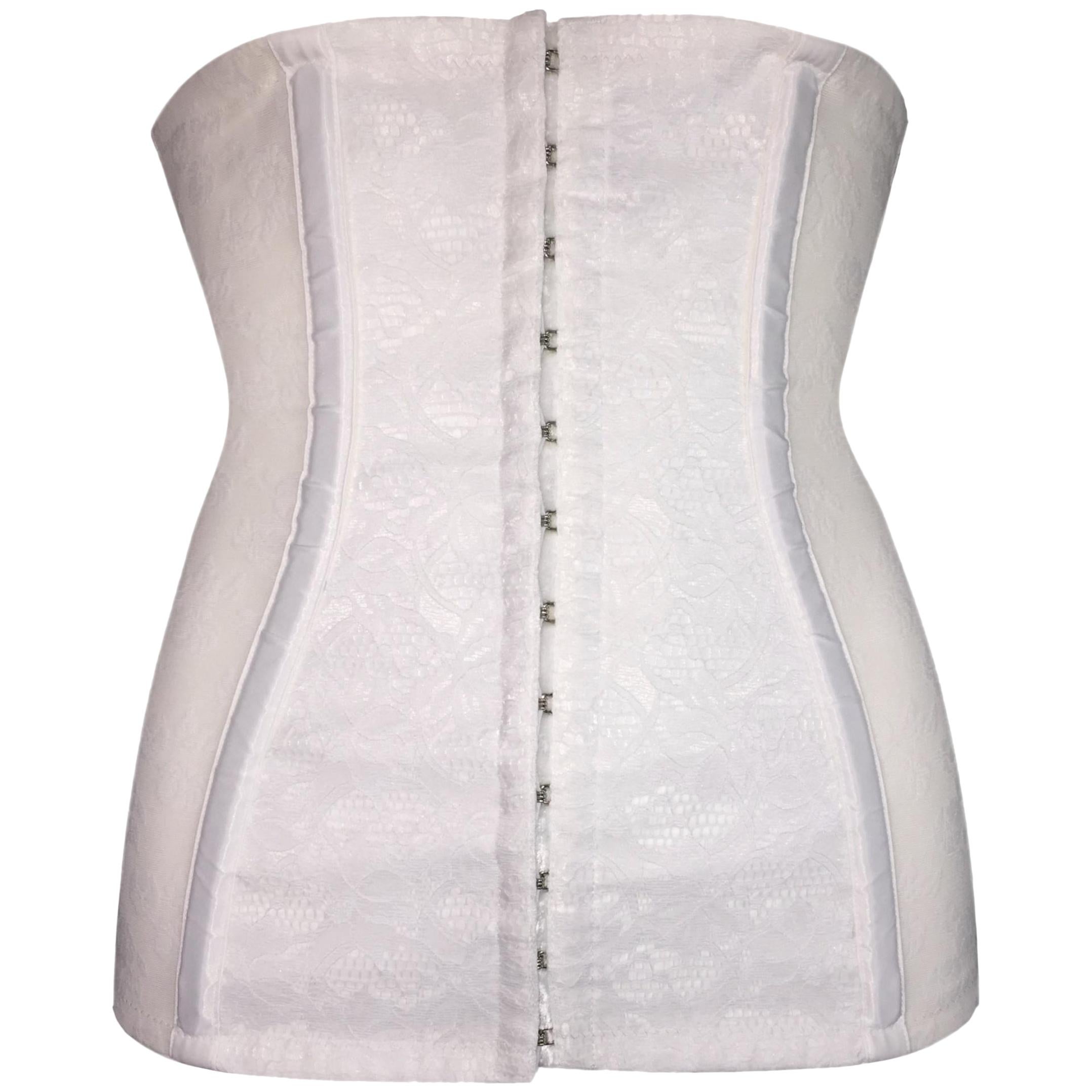 1990's Dolce & Gabbana Pin-Up Sheer Ivory Lace Corset Waist Cincher