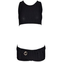 Vintage S/S 1996 Gucci Tom Ford Black Bond Girl Crop Top & Shorts Logo Belt Set