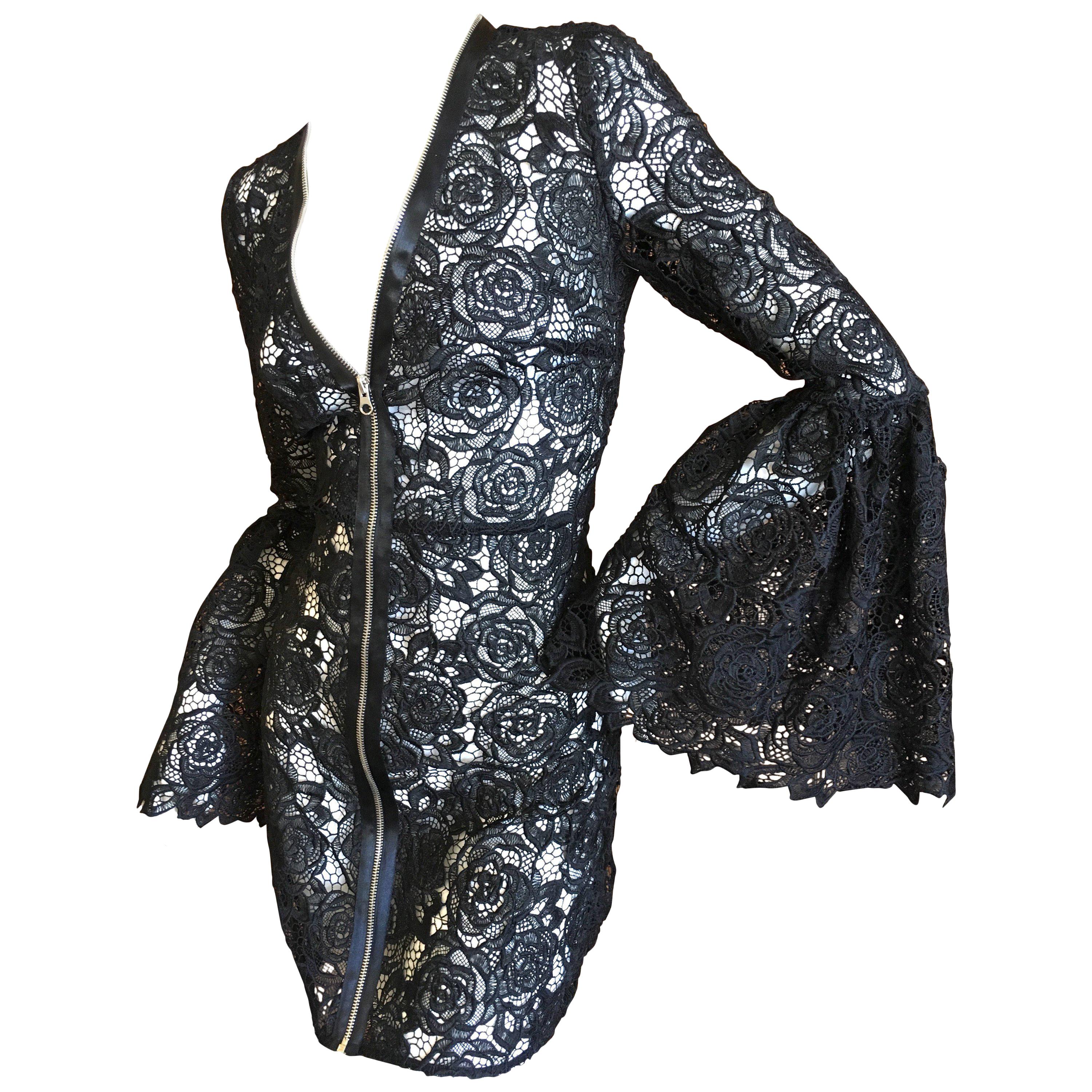 McQ Alexander McQueen Black Lace Bell Sleeve Dress For Sale