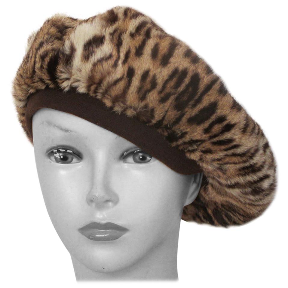 40's Chic Panthere Print Fur Baret Hat