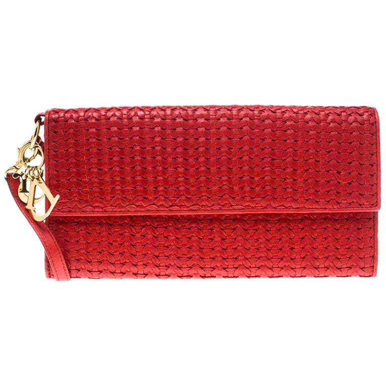 Dior Red Woven Leather Clutch For Sale at 1stDibs