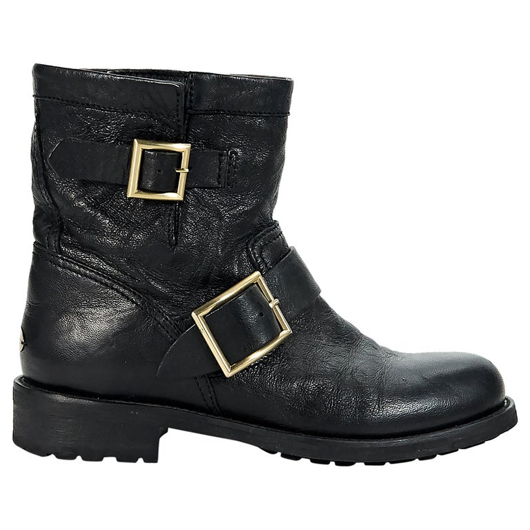 Black Jimmy Choo Leather Ankle Boots For Sale at 1stDibs