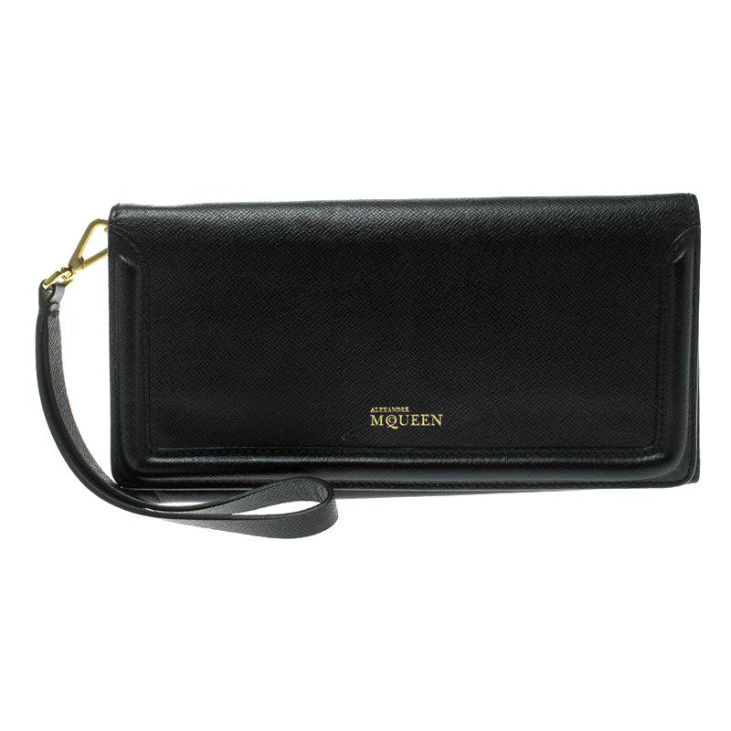 Alexander McQueen Black Leather Trifold Continental Wallet