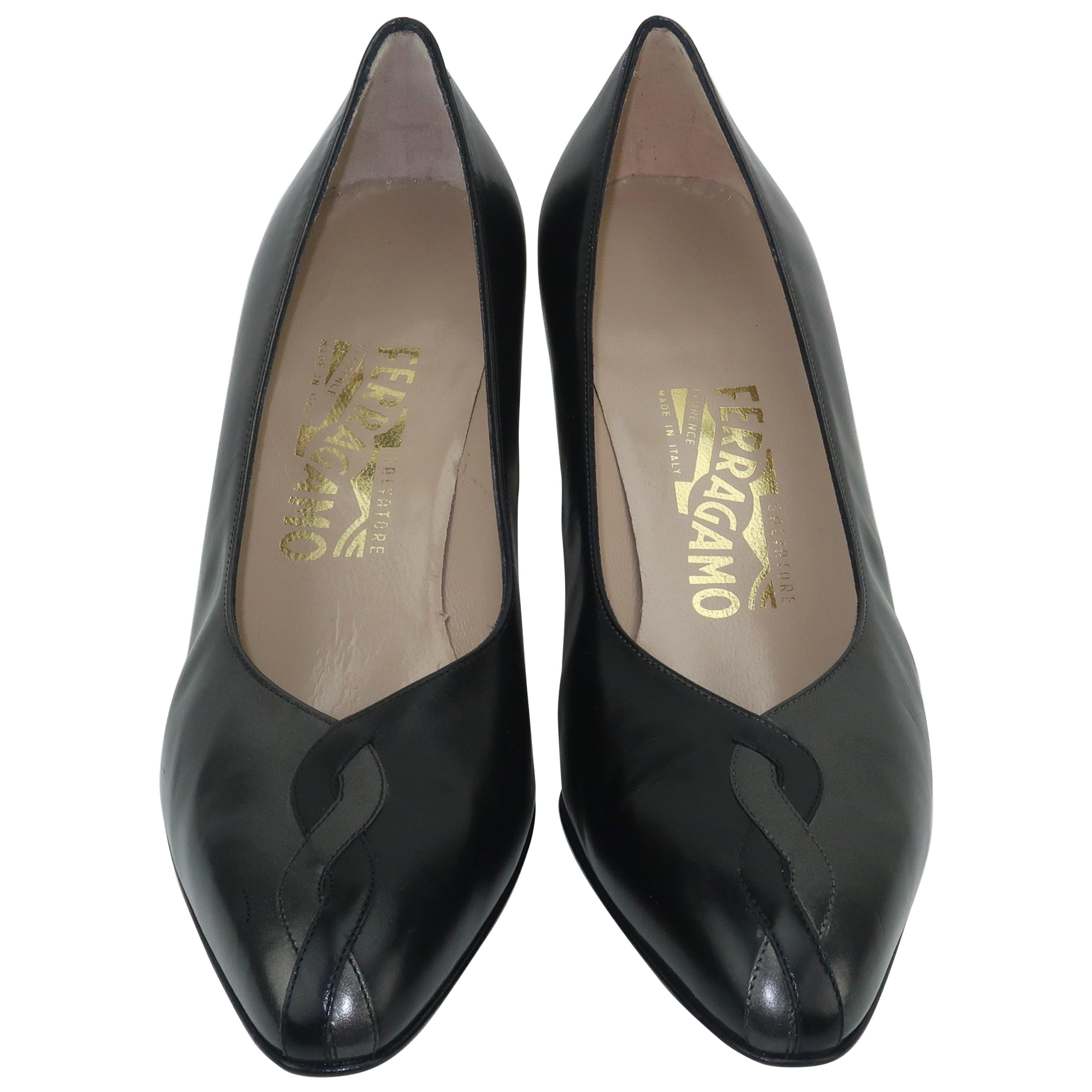 Vintage Ferragamo Black & Charcoal Gray Leather Shoes