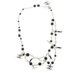 Chanel CC Faux Pearl Black Bead Gold Tone Charm Belt / Necklace