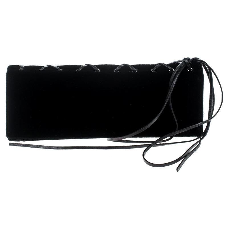 Saint Laurent Black Velvet Lace Up Clutch