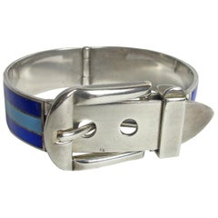 1970s Gucci Enamel and Sterling Silver Buckle Bracelet