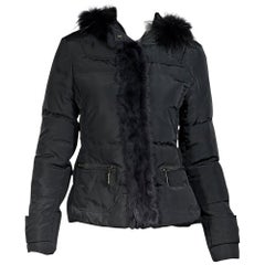 Dark Grey Roberto Cavalli Fur-Trimmed Puffer Coat