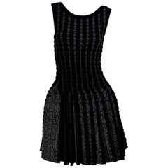 Black & Grey Alaia Woven Fit-and-Flare Dress