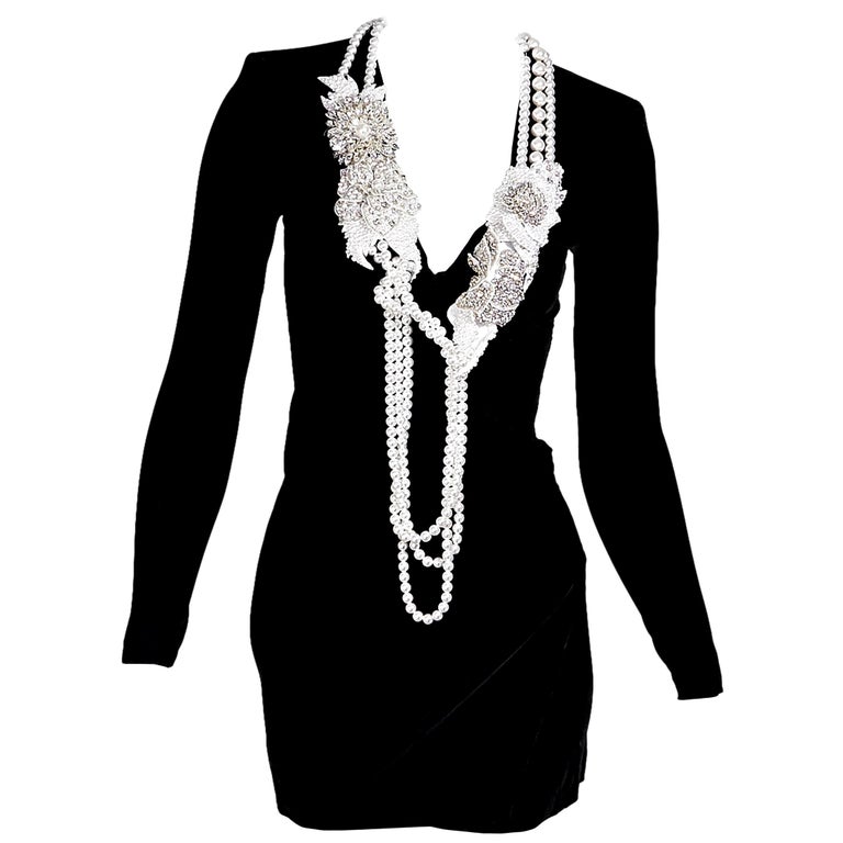 Black Balmain Embellished Velvet Mini Dress at 1stDibs