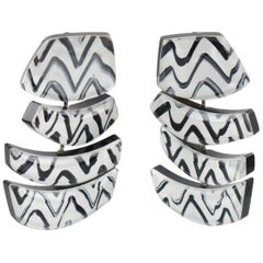 Anne & Frank Vigneri Black White Lucite Clip Earrings