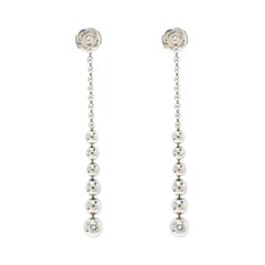 Cartier Diamond & 18k White Gold Graduating Ball Bead Drop Long Earrings