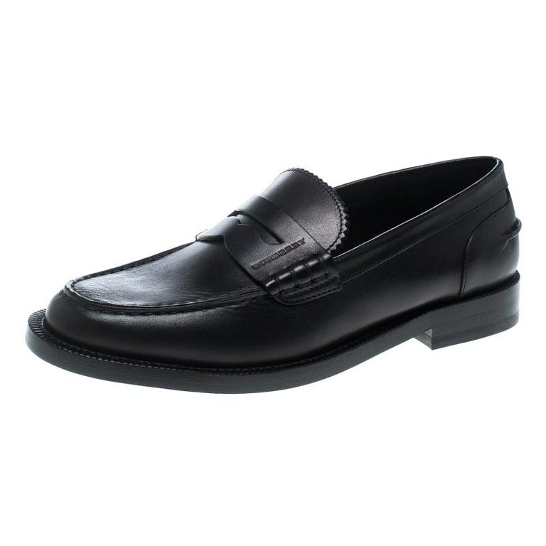 Burberry Black Leather Bedmont Penny Loafers Size 38 For Sale at 1stdibs