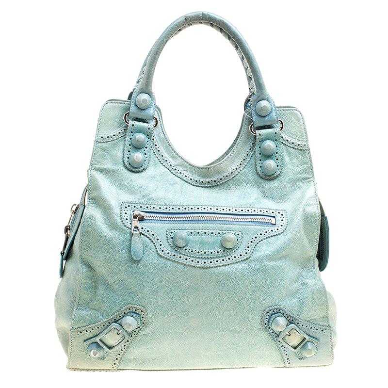 Balenciaga Sea Green Leather Giant Brogues Folder Tote