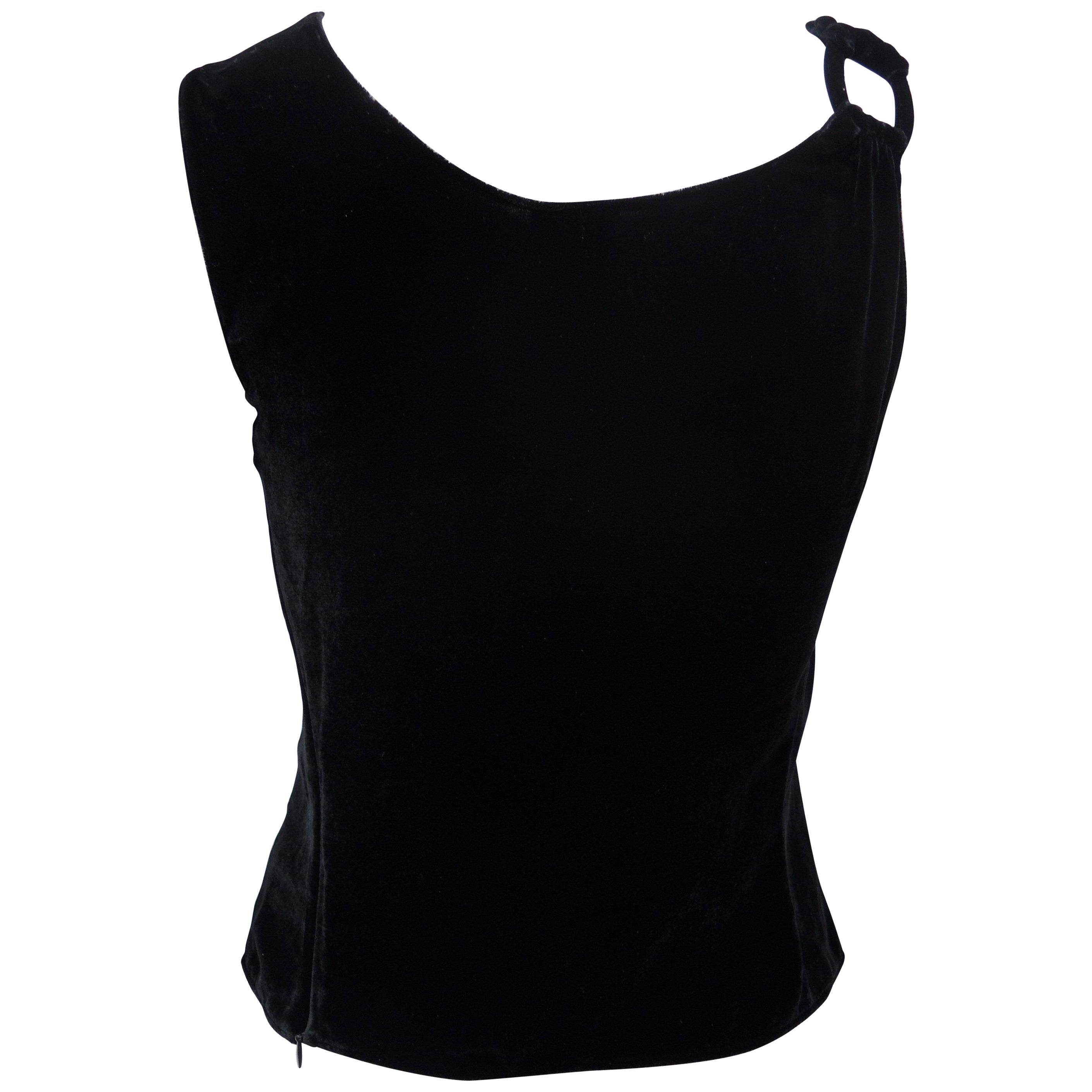 Armani Collezioni Black Velvet Sleeveless Top With Shoulder Detail For Sale