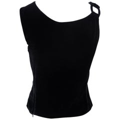 Armani Collezioni Black Velvet Sleeveless Top With Shoulder Detail