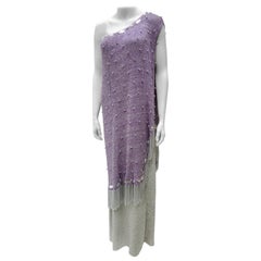 Adolfo  Purple & Silver Knit Chrome Chain Fringed Gown